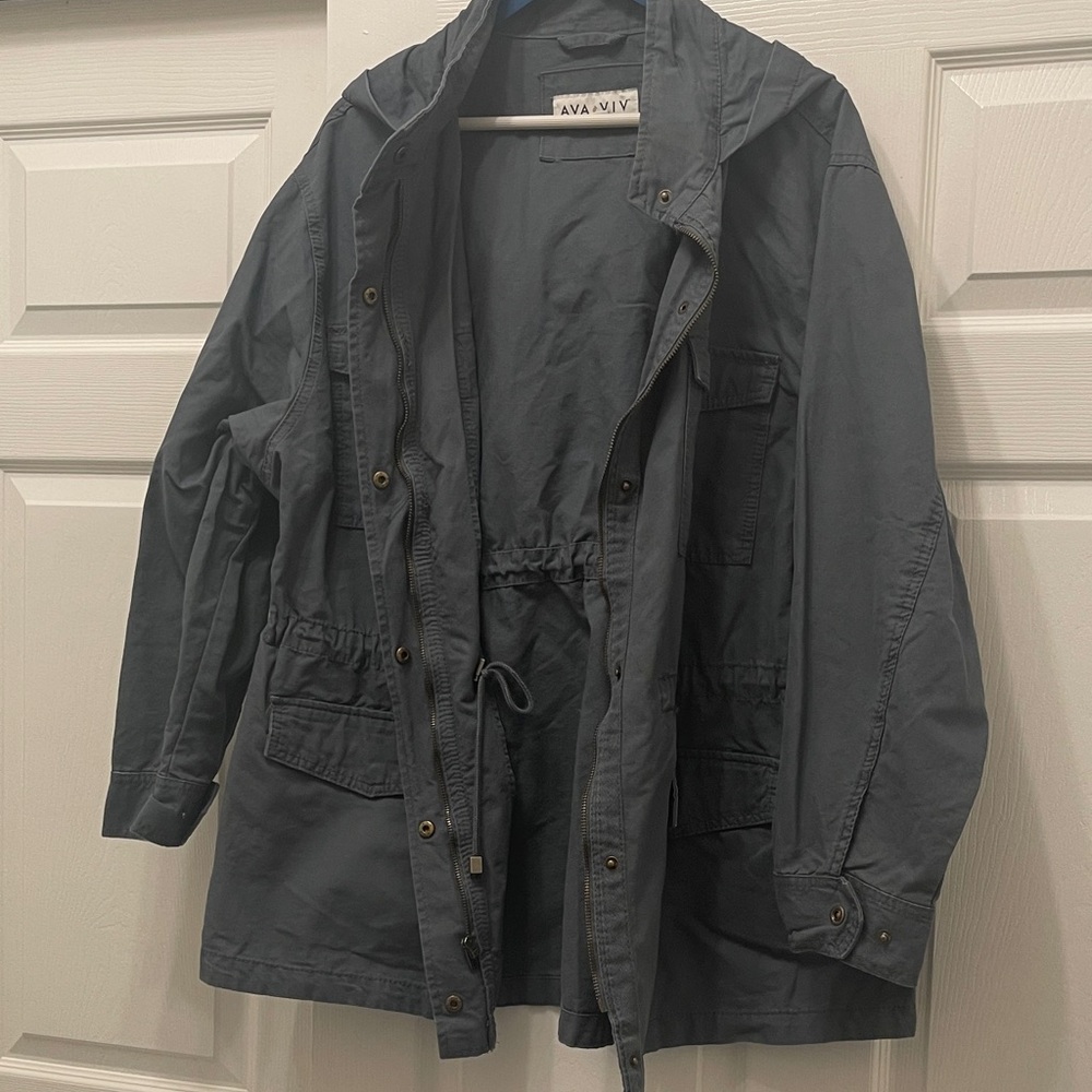 Ava & Viv Women's Hooded Field Jacket in Blue/Gray